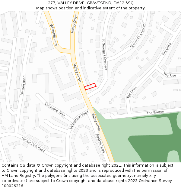 277, VALLEY DRIVE, GRAVESEND, DA12 5SQ: Location map and indicative extent of plot