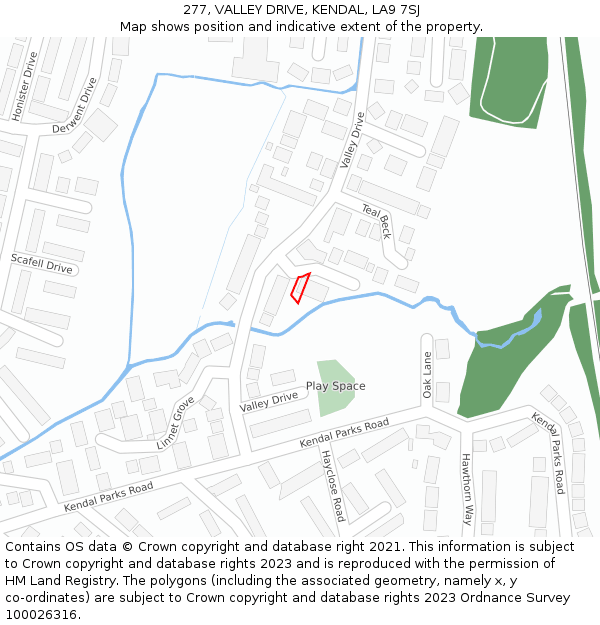 277, VALLEY DRIVE, KENDAL, LA9 7SJ: Location map and indicative extent of plot