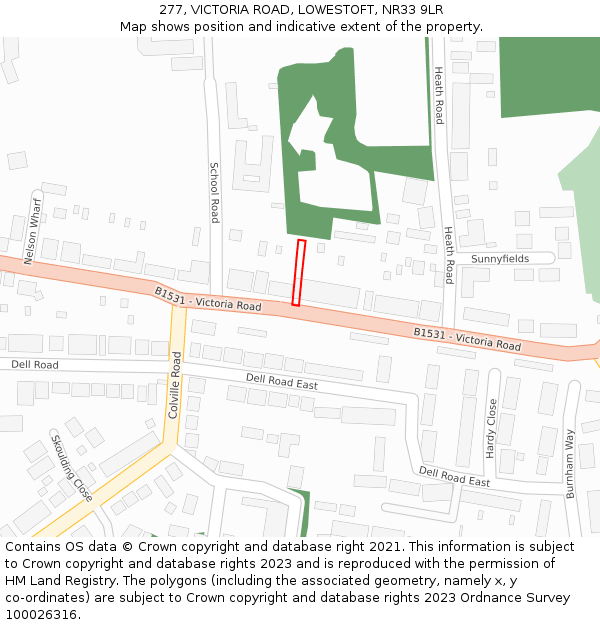 277, VICTORIA ROAD, LOWESTOFT, NR33 9LR: Location map and indicative extent of plot