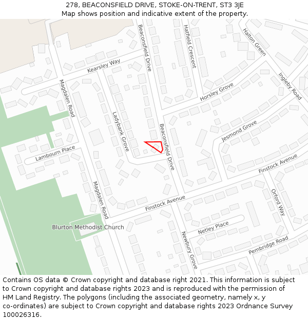 278, BEACONSFIELD DRIVE, STOKE-ON-TRENT, ST3 3JE: Location map and indicative extent of plot