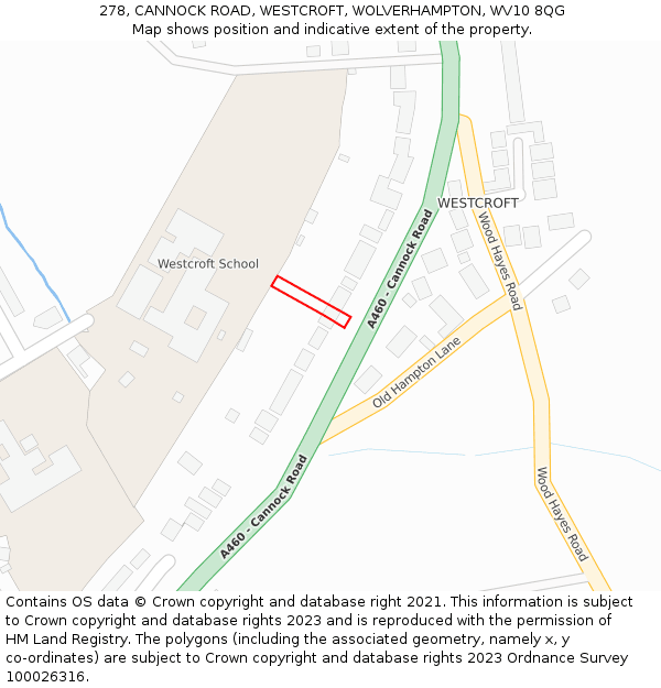 278, CANNOCK ROAD, WESTCROFT, WOLVERHAMPTON, WV10 8QG: Location map and indicative extent of plot