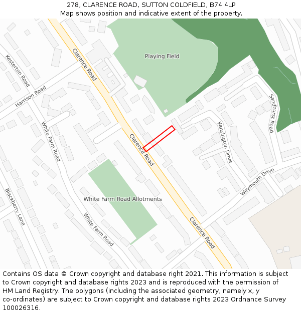 278, CLARENCE ROAD, SUTTON COLDFIELD, B74 4LP: Location map and indicative extent of plot