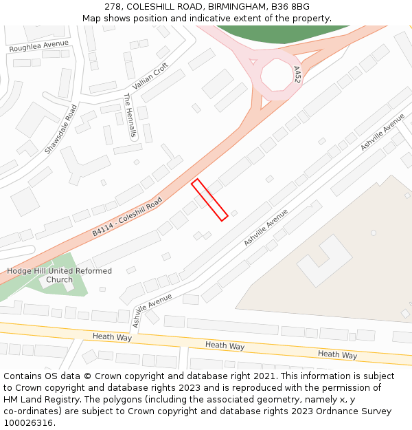 278, COLESHILL ROAD, BIRMINGHAM, B36 8BG: Location map and indicative extent of plot