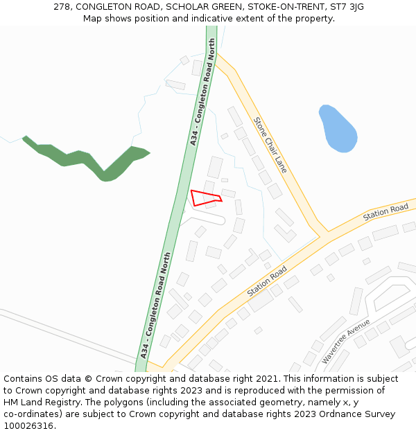 278, CONGLETON ROAD, SCHOLAR GREEN, STOKE-ON-TRENT, ST7 3JG: Location map and indicative extent of plot