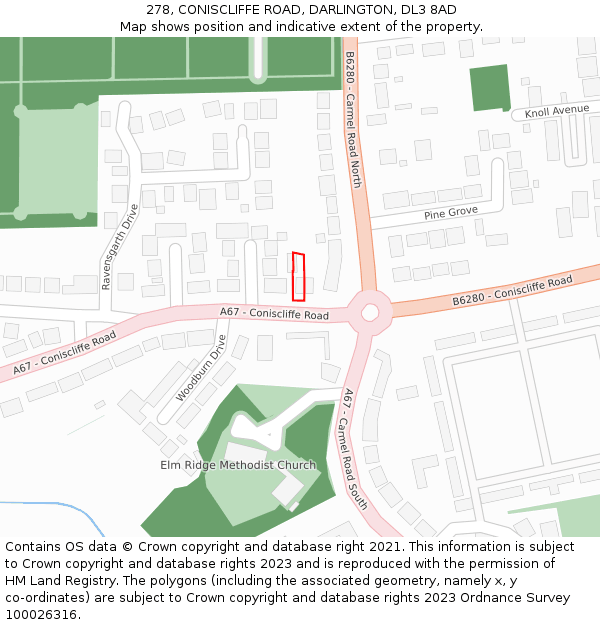 278, CONISCLIFFE ROAD, DARLINGTON, DL3 8AD: Location map and indicative extent of plot