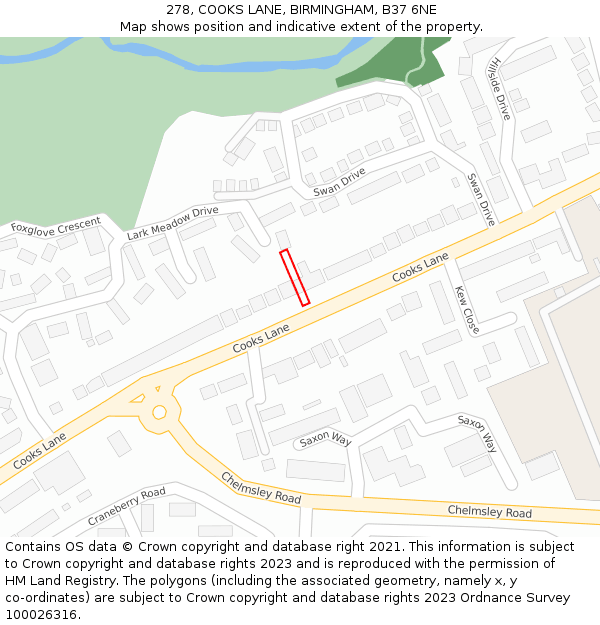 278, COOKS LANE, BIRMINGHAM, B37 6NE: Location map and indicative extent of plot