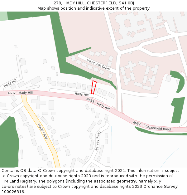 278, HADY HILL, CHESTERFIELD, S41 0BJ: Location map and indicative extent of plot