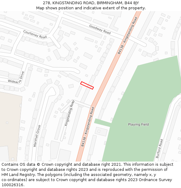 278, KINGSTANDING ROAD, BIRMINGHAM, B44 8JY: Location map and indicative extent of plot