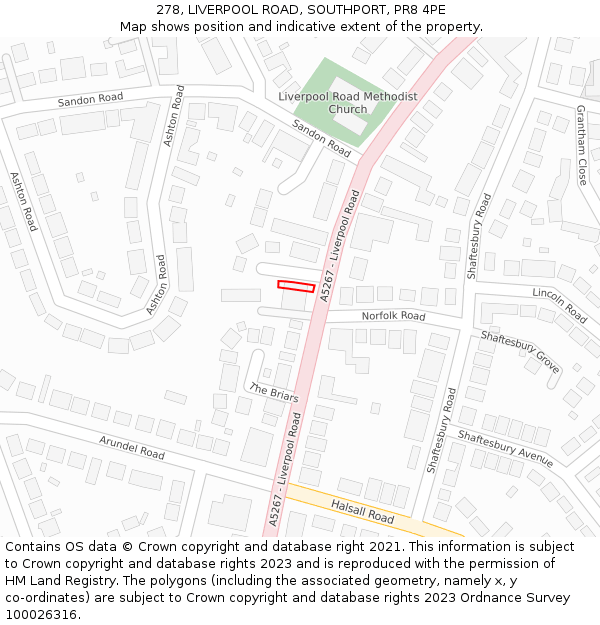 278, LIVERPOOL ROAD, SOUTHPORT, PR8 4PE: Location map and indicative extent of plot