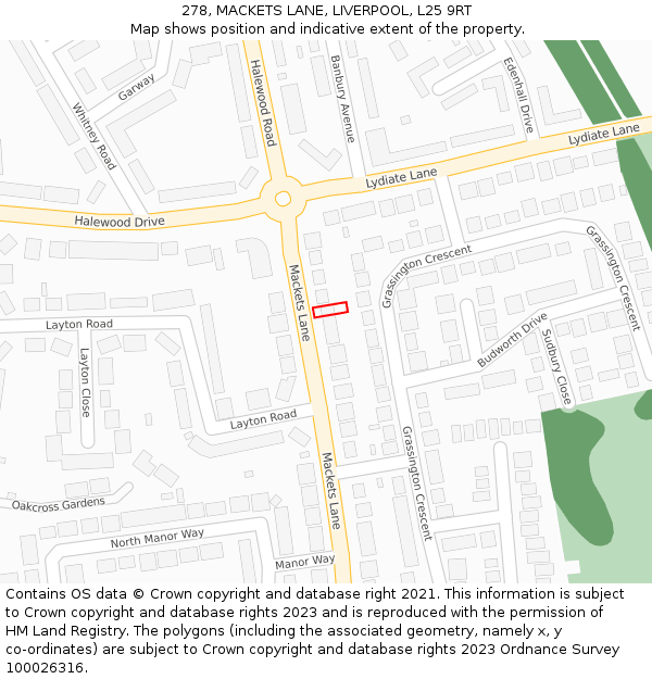 278, MACKETS LANE, LIVERPOOL, L25 9RT: Location map and indicative extent of plot