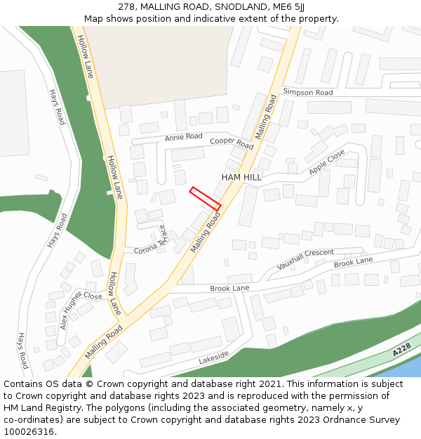 278, MALLING ROAD, SNODLAND, ME6 5JJ: Location map and indicative extent of plot