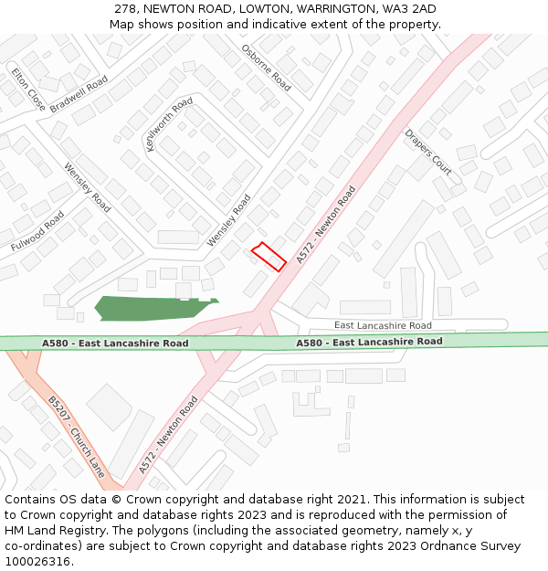 278, NEWTON ROAD, LOWTON, WARRINGTON, WA3 2AD: Location map and indicative extent of plot