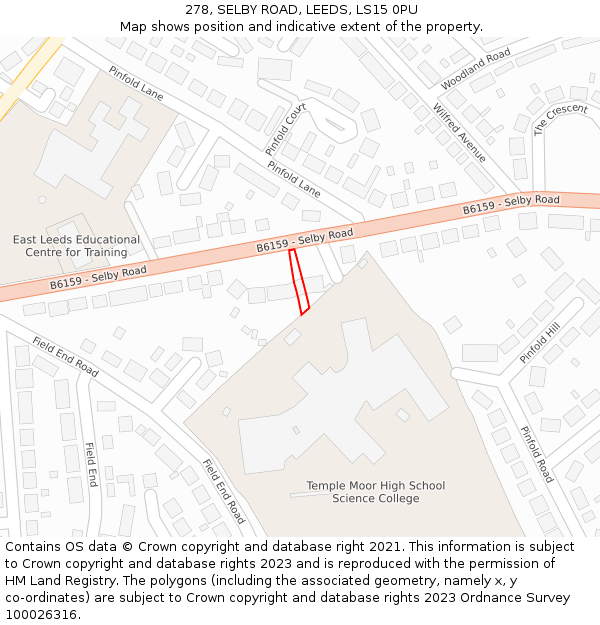 278, SELBY ROAD, LEEDS, LS15 0PU: Location map and indicative extent of plot