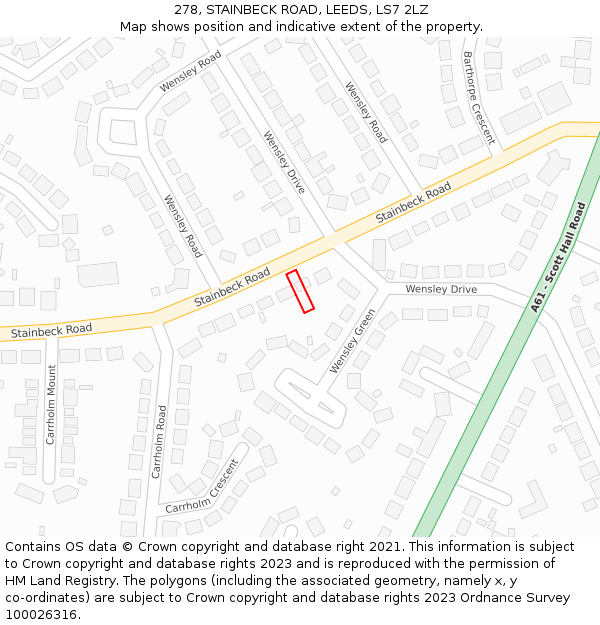 278, STAINBECK ROAD, LEEDS, LS7 2LZ: Location map and indicative extent of plot