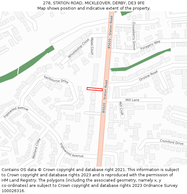 278, STATION ROAD, MICKLEOVER, DERBY, DE3 9FE: Location map and indicative extent of plot