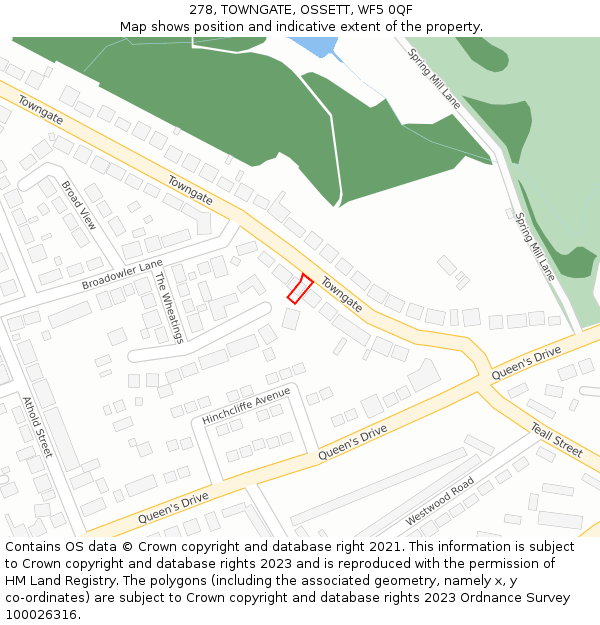 278, TOWNGATE, OSSETT, WF5 0QF: Location map and indicative extent of plot