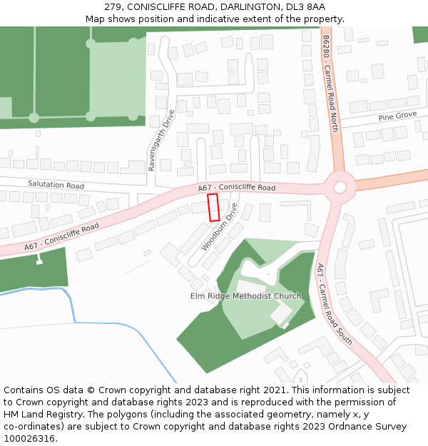 279, CONISCLIFFE ROAD, DARLINGTON, DL3 8AA: Location map and indicative extent of plot