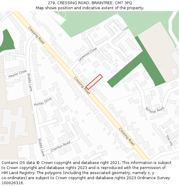279, CRESSING ROAD, BRAINTREE, CM7 3PQ: Location map and indicative extent of plot