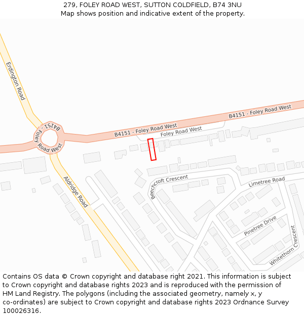 279, FOLEY ROAD WEST, SUTTON COLDFIELD, B74 3NU: Location map and indicative extent of plot