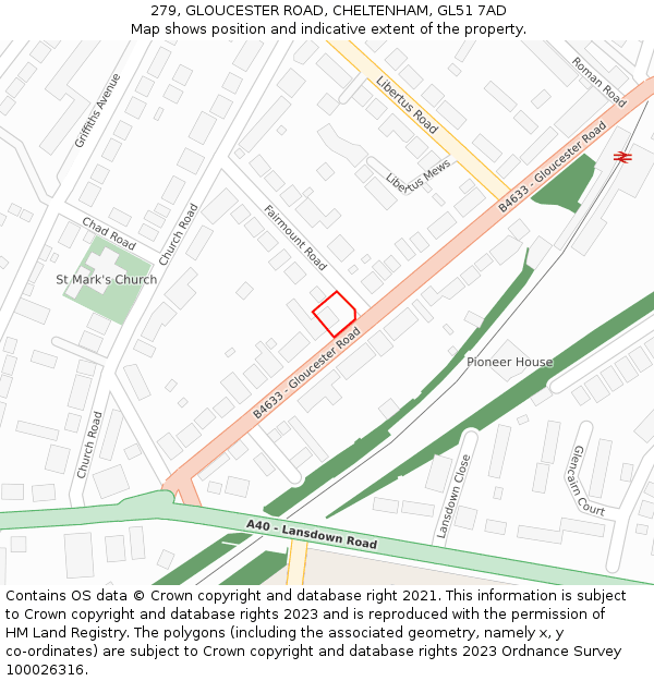 279, GLOUCESTER ROAD, CHELTENHAM, GL51 7AD: Location map and indicative extent of plot