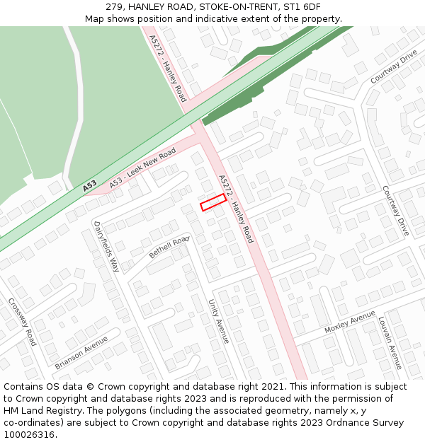 279, HANLEY ROAD, STOKE-ON-TRENT, ST1 6DF: Location map and indicative extent of plot