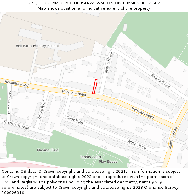 279, HERSHAM ROAD, HERSHAM, WALTON-ON-THAMES, KT12 5PZ: Location map and indicative extent of plot