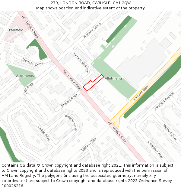 279, LONDON ROAD, CARLISLE, CA1 2QW: Location map and indicative extent of plot