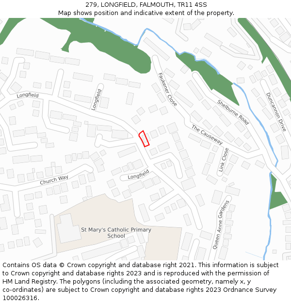 279, LONGFIELD, FALMOUTH, TR11 4SS: Location map and indicative extent of plot