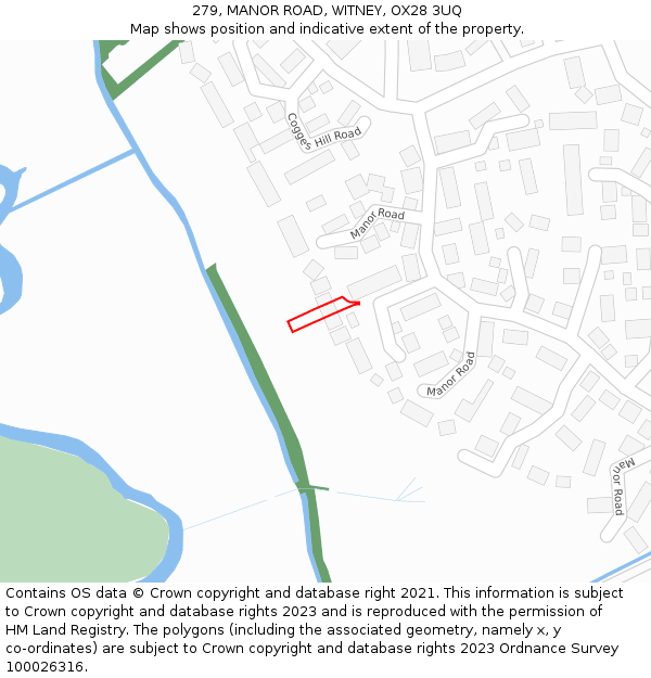 279, MANOR ROAD, WITNEY, OX28 3UQ: Location map and indicative extent of plot