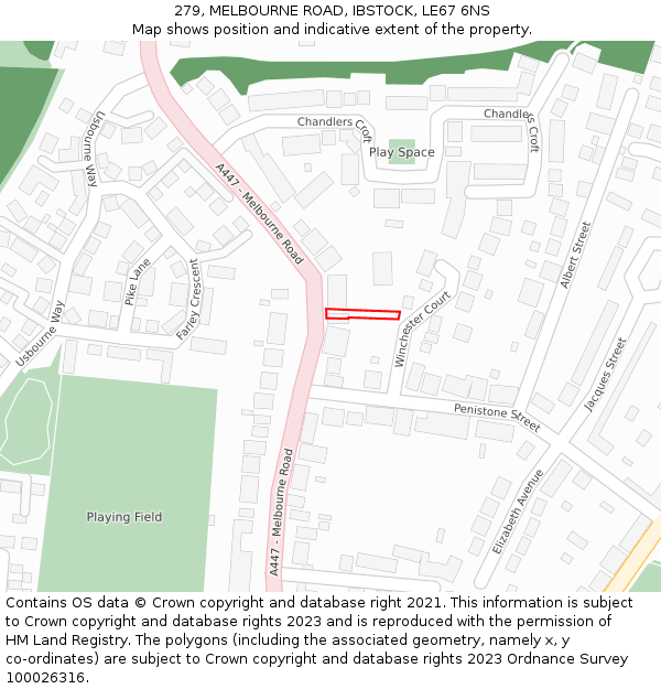 279, MELBOURNE ROAD, IBSTOCK, LE67 6NS: Location map and indicative extent of plot