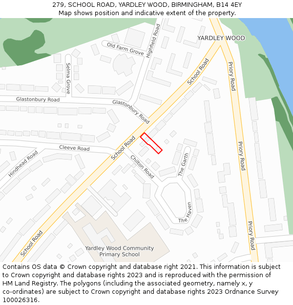 279, SCHOOL ROAD, YARDLEY WOOD, BIRMINGHAM, B14 4EY: Location map and indicative extent of plot