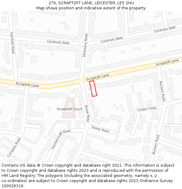 279, SCRAPTOFT LANE, LEICESTER, LE5 2HU: Location map and indicative extent of plot