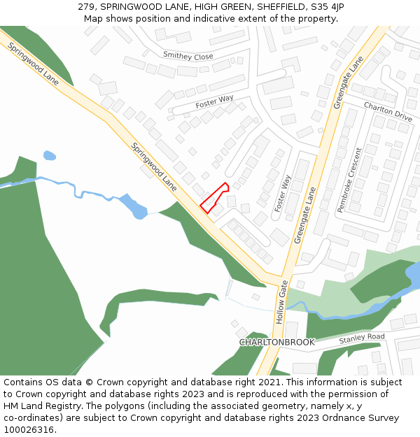 279, SPRINGWOOD LANE, HIGH GREEN, SHEFFIELD, S35 4JP: Location map and indicative extent of plot