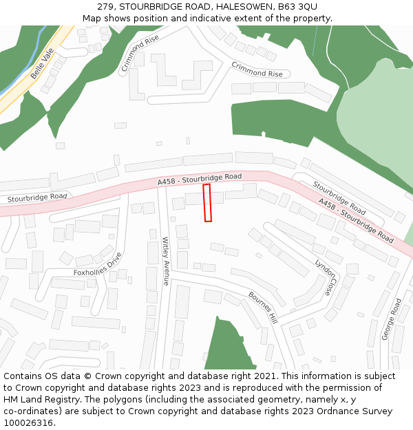 279, STOURBRIDGE ROAD, HALESOWEN, B63 3QU: Location map and indicative extent of plot