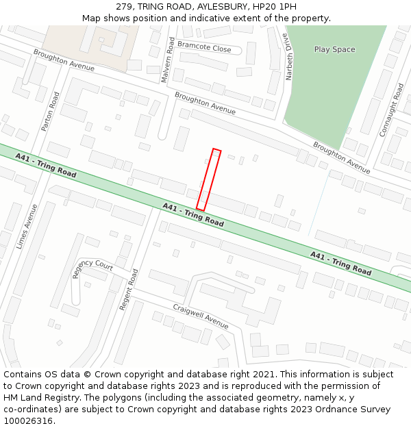 279, TRING ROAD, AYLESBURY, HP20 1PH: Location map and indicative extent of plot