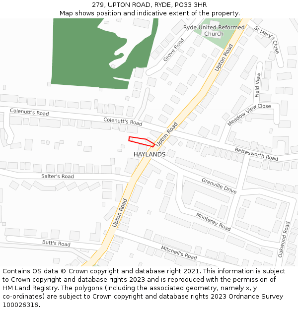 279, UPTON ROAD, RYDE, PO33 3HR: Location map and indicative extent of plot