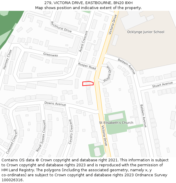 279, VICTORIA DRIVE, EASTBOURNE, BN20 8XH: Location map and indicative extent of plot