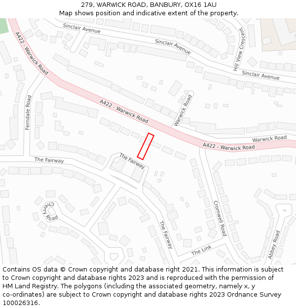 279, WARWICK ROAD, BANBURY, OX16 1AU: Location map and indicative extent of plot