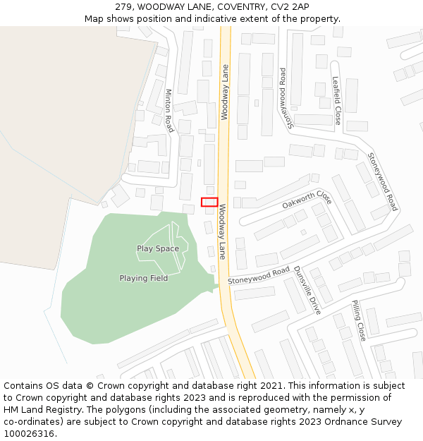 279, WOODWAY LANE, COVENTRY, CV2 2AP: Location map and indicative extent of plot