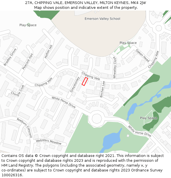 27A, CHIPPING VALE, EMERSON VALLEY, MILTON KEYNES, MK4 2JW: Location map and indicative extent of plot