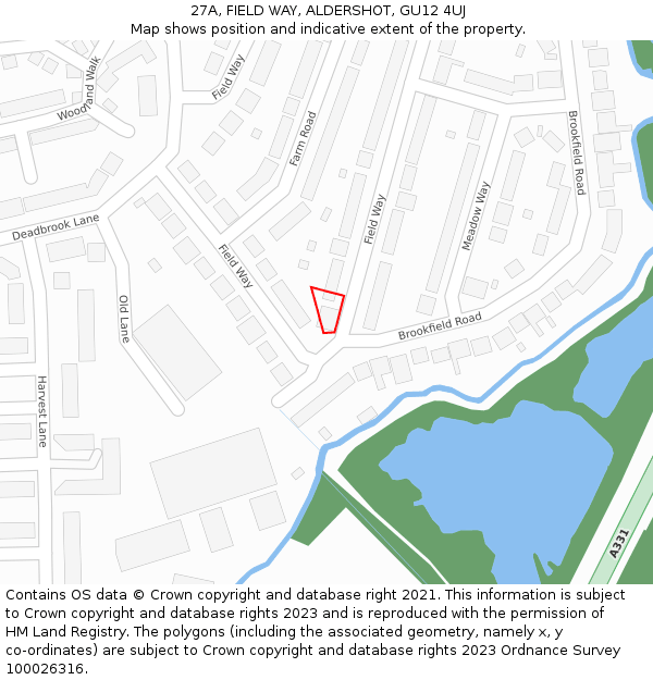 27A, FIELD WAY, ALDERSHOT, GU12 4UJ: Location map and indicative extent of plot