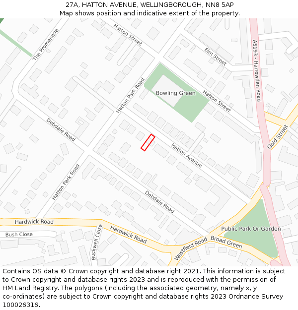27A, HATTON AVENUE, WELLINGBOROUGH, NN8 5AP: Location map and indicative extent of plot