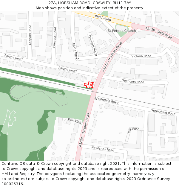 27A, HORSHAM ROAD, CRAWLEY, RH11 7AY: Location map and indicative extent of plot