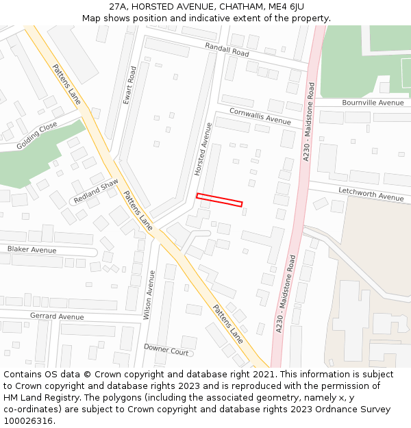 27A, HORSTED AVENUE, CHATHAM, ME4 6JU: Location map and indicative extent of plot