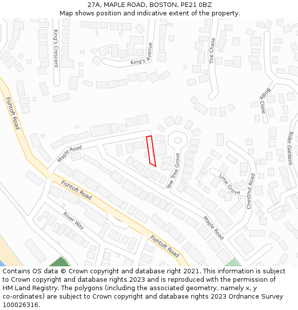 27A, MAPLE ROAD, BOSTON, PE21 0BZ: Location map and indicative extent of plot