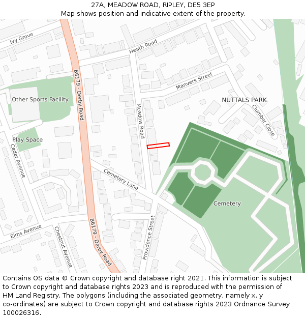 27A, MEADOW ROAD, RIPLEY, DE5 3EP: Location map and indicative extent of plot