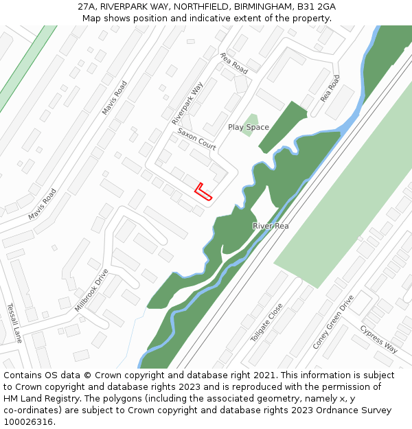 27A, RIVERPARK WAY, NORTHFIELD, BIRMINGHAM, B31 2GA: Location map and indicative extent of plot