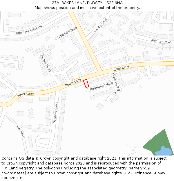 27A, ROKER LANE, PUDSEY, LS28 9NA: Location map and indicative extent of plot