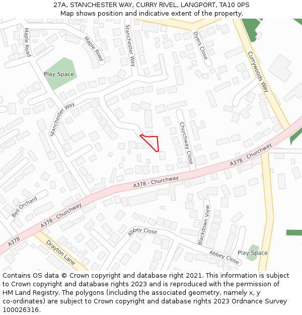 27A, STANCHESTER WAY, CURRY RIVEL, LANGPORT, TA10 0PS: Location map and indicative extent of plot