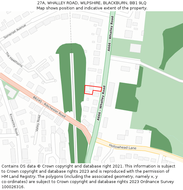 27A, WHALLEY ROAD, WILPSHIRE, BLACKBURN, BB1 9LQ: Location map and indicative extent of plot